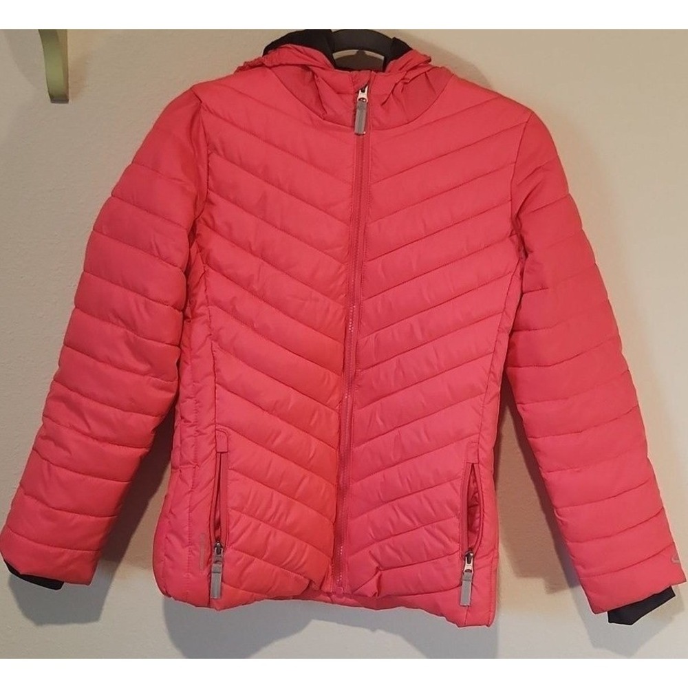 Champion Pink Girls Puffer Jacket Coat Quilted Hood Lrg Fleece Headphone‎ Slot